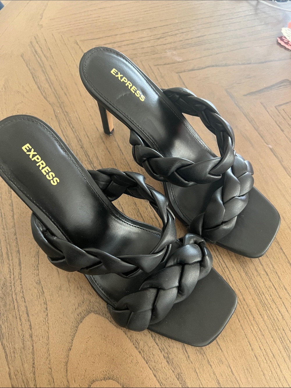 Express Black Braided-Strap High Heel Sandals